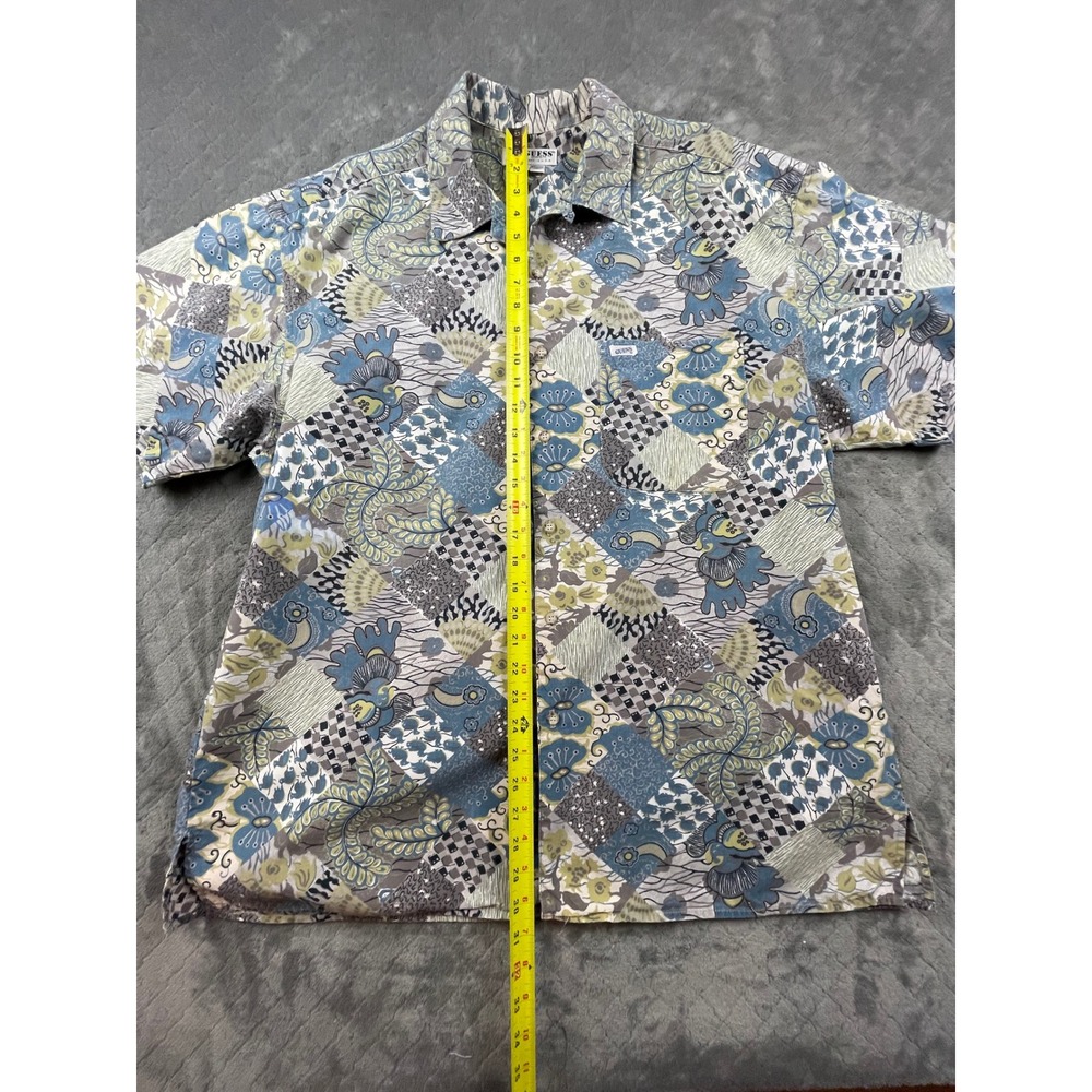 Vintage 90s Guess Mens M 100 Cotton USA Short Sleeve Button Up Shirt Patchwork - Picture 3 of 11
